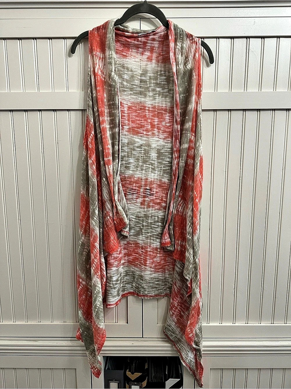 Victoria Color Block Open Front Shrug in Coral & Gray Size XL Like New